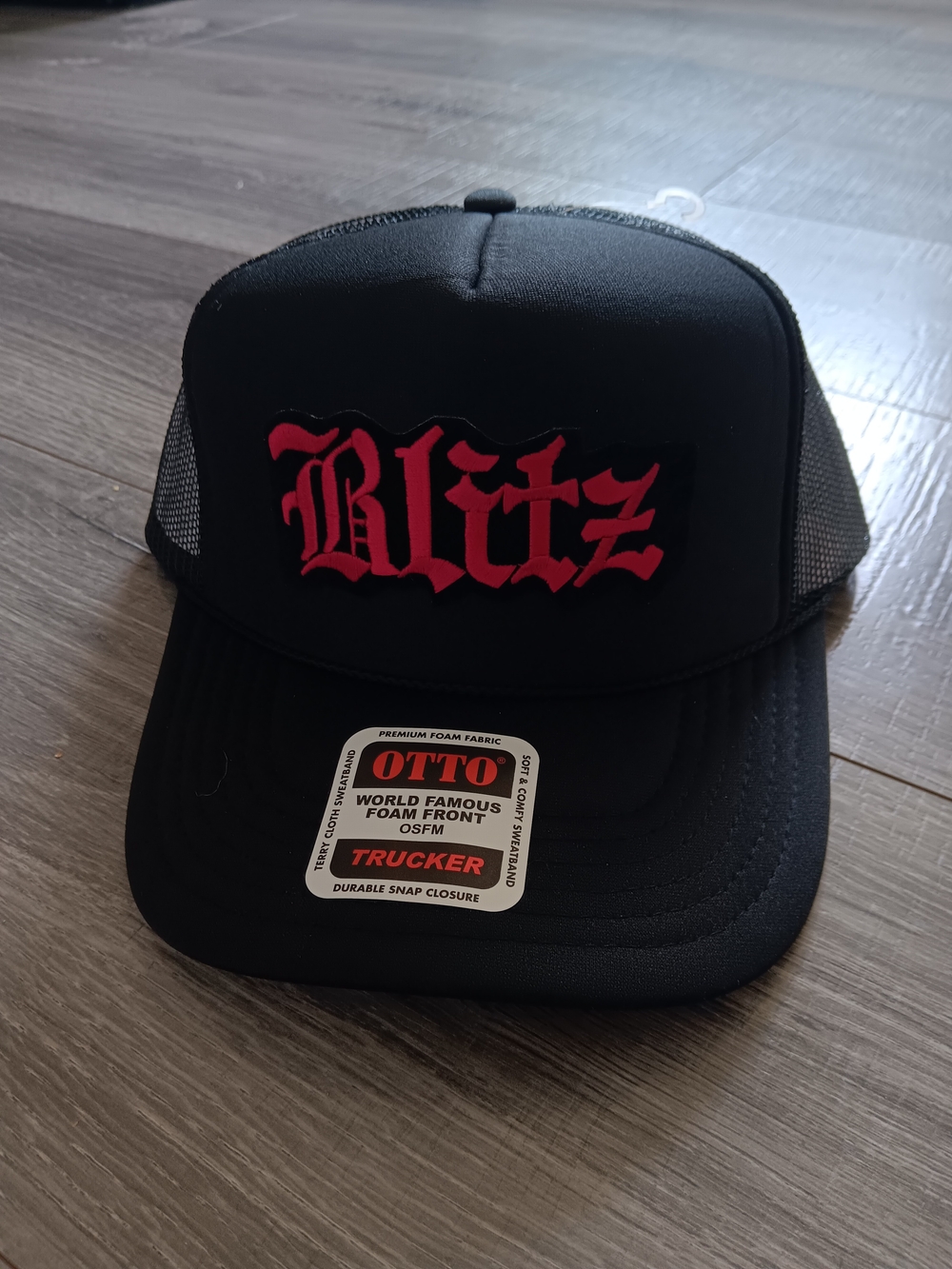 OTTO Black Trucker Hat with Red "Blitz' Patch